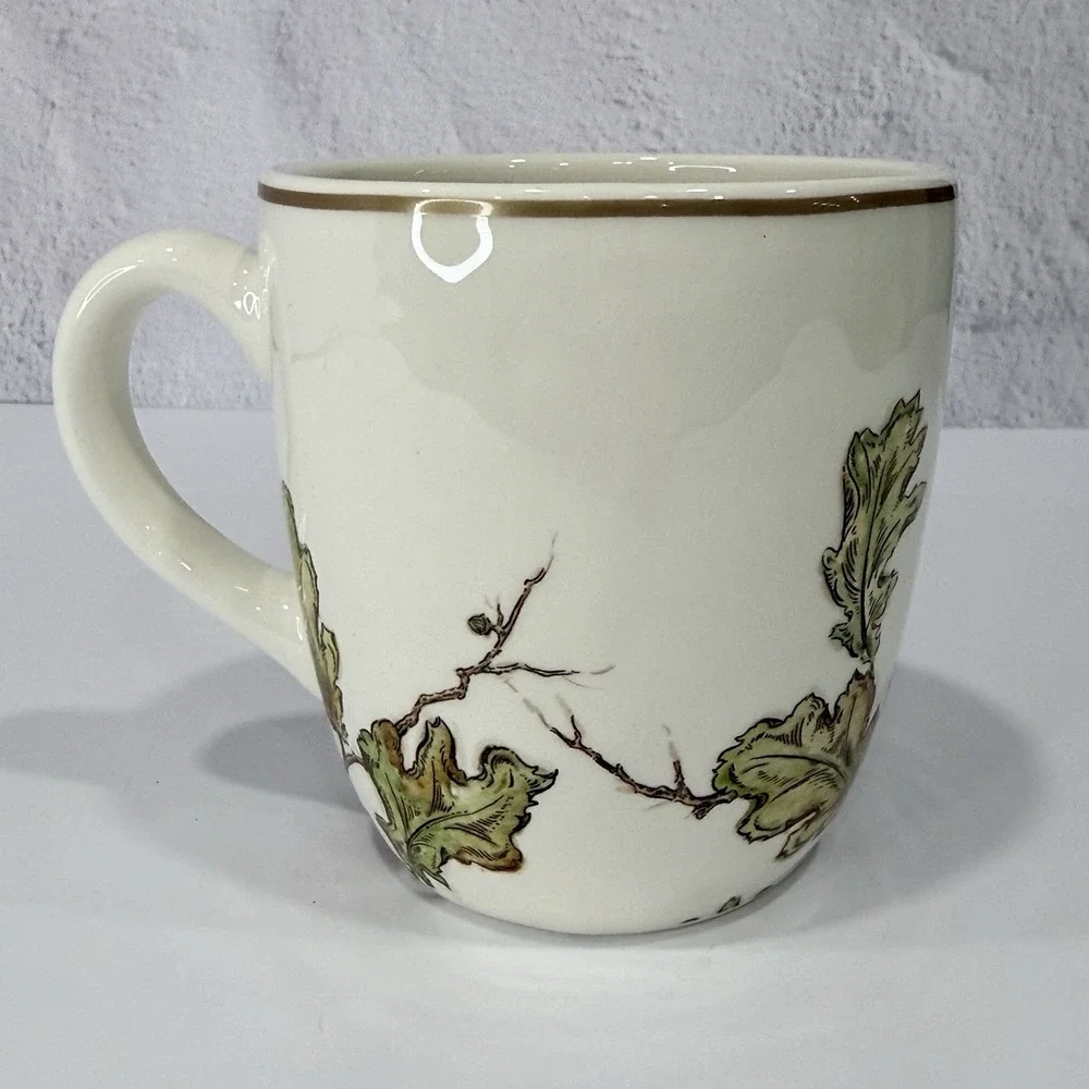 Pier 1 Imports Earthenware Coffee Mug Cup Autumn Oak Fall Thanksgiving Turkey